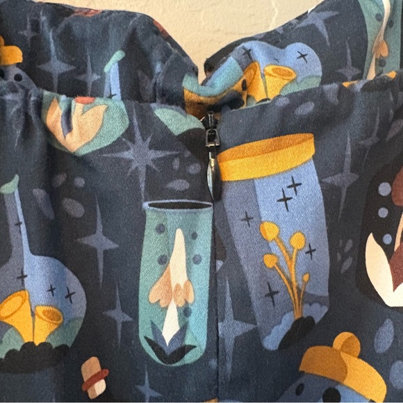 Eva Rose Mushrooms and Potions Fold-Over fit flare rockabilly swing Dress small - Picture 14 of 16